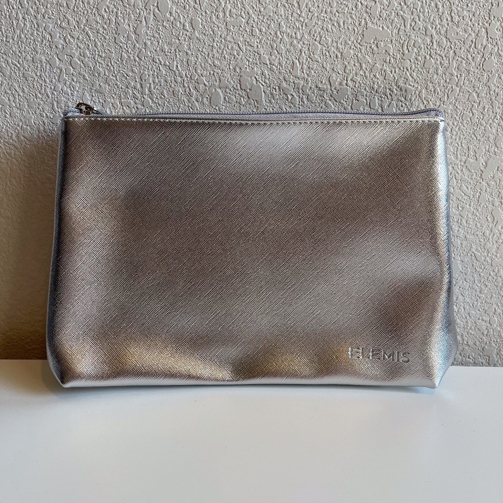 NEW Elemis Cosmetic Bag Faux Leather Silver Metallic